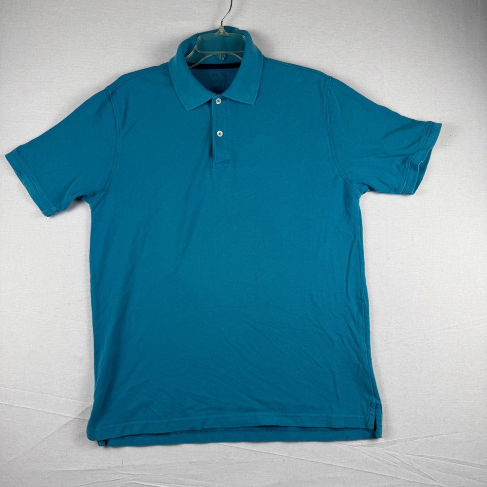 St Johns Bay Mens Heritage Pique Polo Shirt Teal Blue Cotton Size M